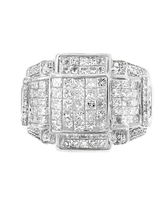 Diamond Square Top High Profile Cathedral Style Ring in White Gold